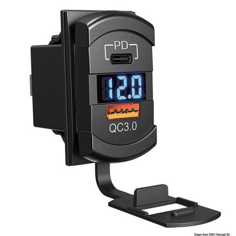 Double USB A+C socket and 12/24V voltmeter (14.195.63)